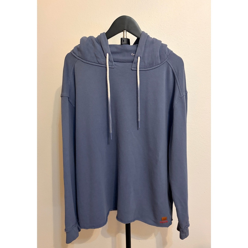 Peace Love World Women's L Blue Cowl Neck Oversized Hoodie Raw Hem